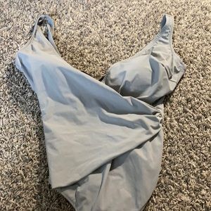 gray one piece swim suit